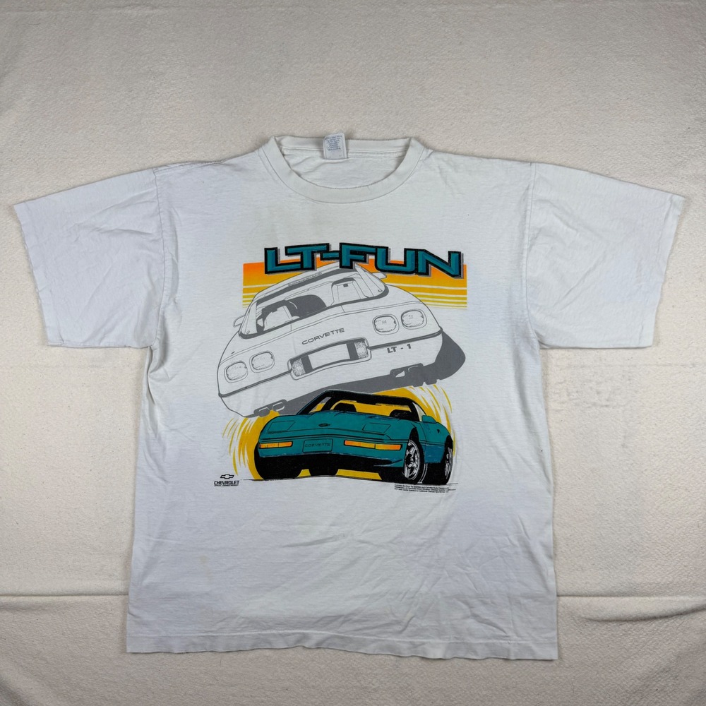 Vintage Alore Chevrolet Corvette LT-Fun T-Shirt XL White 90s Made in USA C4 LT1